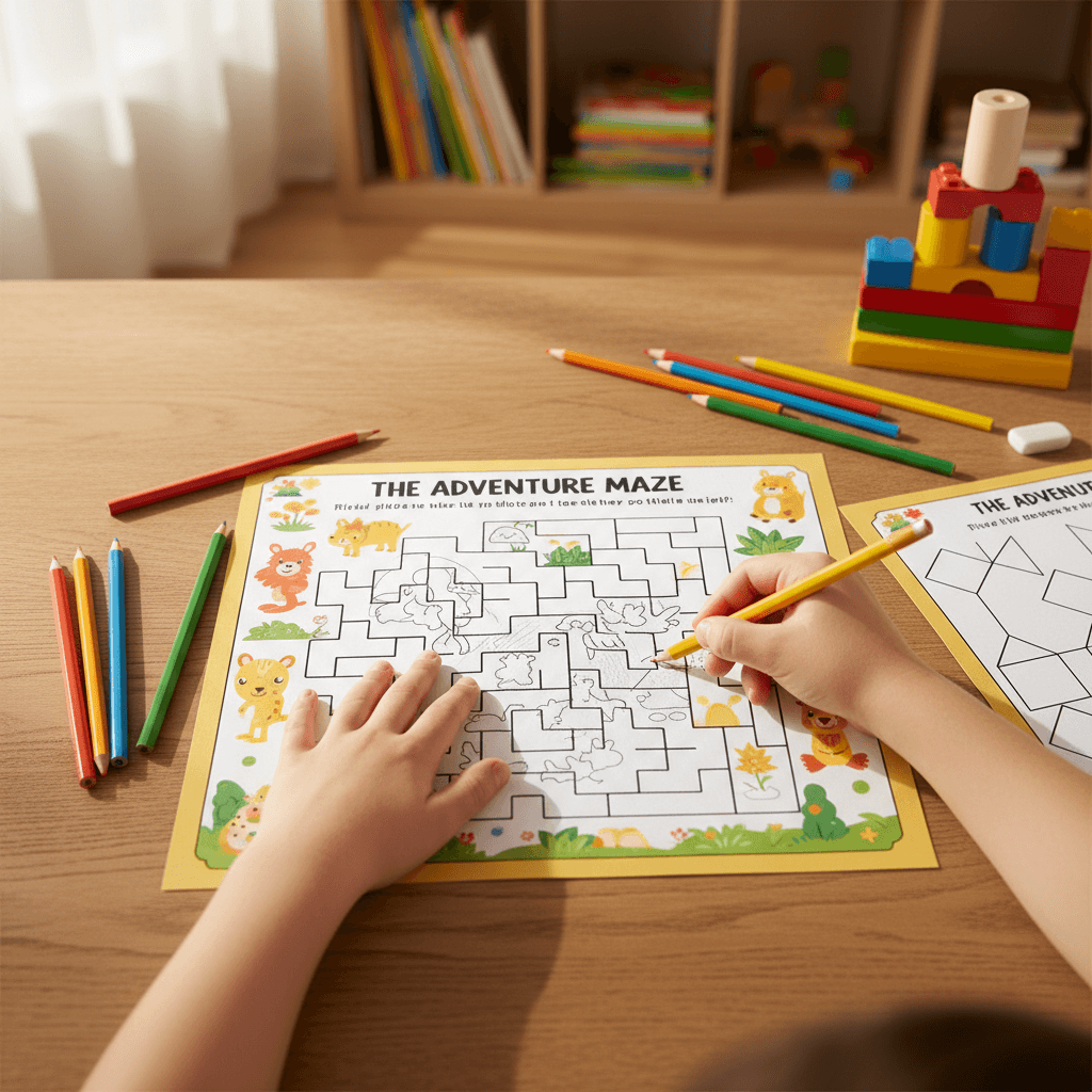Kindergarten children doing a puzzle activity with an educator in a classroom