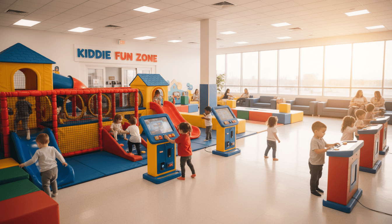 Children playing with colorful blocks in a bright, cheerful daycare room with natural light